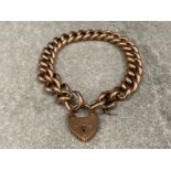 Vintage 9ct Rose gold chunky curb bracelet with heart padlock (22.9g)