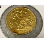 22ct gold Half-Sovereign George V 1913 (possibly ex jewellery item)