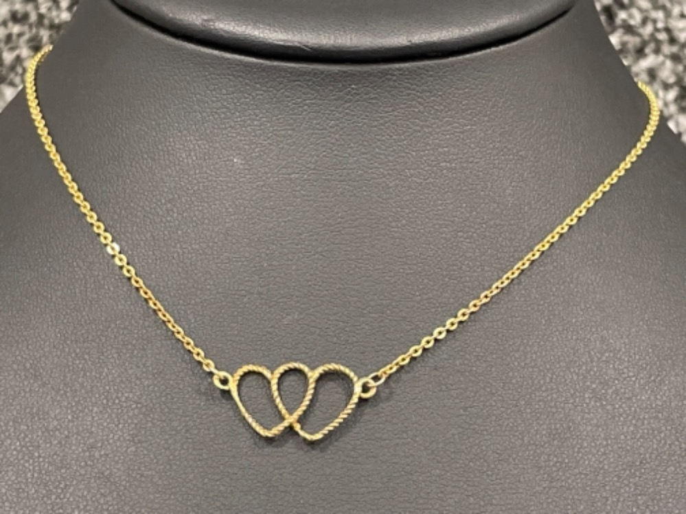 9ct gold 14” chain link necklet with linked heart pendant (2.3G)