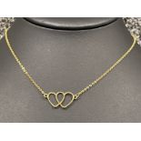 9ct gold 14” chain link necklet with linked heart pendant (2.3G)