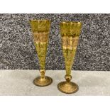 Pair of Moser Quatrefoil hand decorated and gilt 14cm bud vases. (1 damaged repaired)