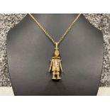 Large 9ct gold and stone set moveable clown pendant and 14” belcher chain (16g)