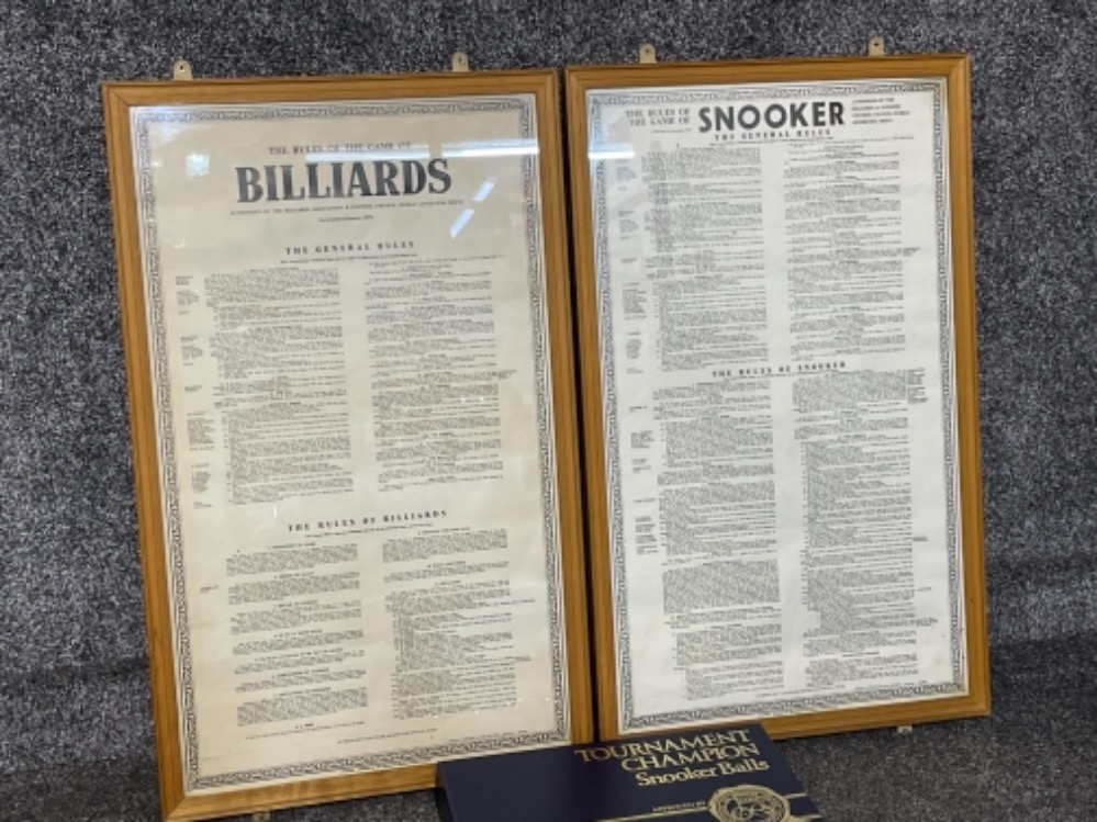 Snooker and Billiards rules framed and tournament champion snooker balls in original box - Image 3 of 3