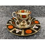 Royal Crown Derby Abbeydale Imari patterned trio. Handle damaged repaired otherwise good condition