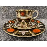 Royal Crown Derby Abbeydale Imari patterned trio. Handle damaged repaired otherwise good condition