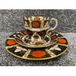 Royal Crown Derby Abbeydale Imari patterned trio. In good condition