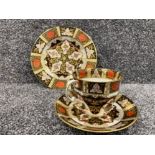 Royal Crown Derby Abbeydale Imari patterned trio. In good condition