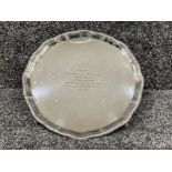 Well presented hallmarked silver Salvar plate. 629g (26cms)