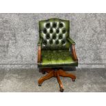 Green leather button back Captains chair