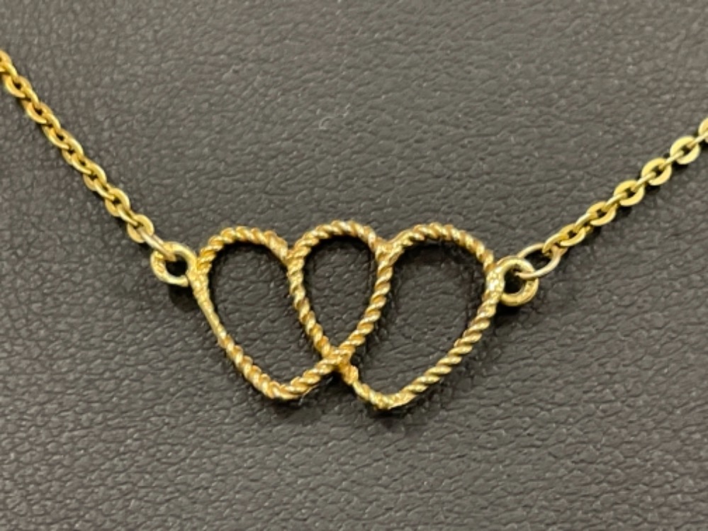 9ct gold 14” chain link necklet with linked heart pendant (2.3G) - Bild 2 aus 2