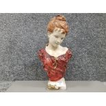 An Art Nouveau style hand painted plaster bust "Rebecca" 42cm high.