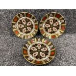 Royal Crown Derby Abbeydale Imari patterned x3 tea saucers. In good condition