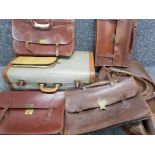 4 vintage leather school cases together with holdhall and trunk