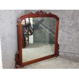 Large carved mahogany framed overmantle mirror,134x140cm