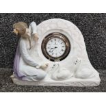 Lladro mantle swan clock 5777 signed on base (damage to flower)