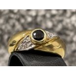 Ladies 9ct gold Diamond and Sapphire ring. 3.4g size N