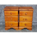 Pair of pine 3 drawer bedside chests