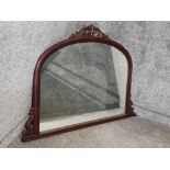 Carved mahogany framed overmantle mirror, 92x128cm