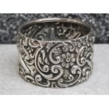 Ornate silver napkin ring hallmarked for Birmingham 1901 rubbed maker Mark's possibly H.Matthews,