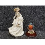 Royal Doulton lady figure HN 3724 Summer Breeze and a Kingfisher ornament by Regency Fine Arts