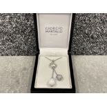 Giorgio Martello ladies silver white stone double drop pendant and chain. In original box