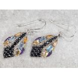 Pair of silver multicolored gemstone snake earrings, 5.8g