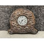 Hallmarked Silver cherub clock. Featuring a white dial and black Roman numeral hour markers