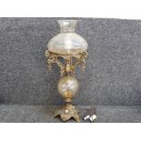 Reproduction gilt and glass table lamp with glass shade, height 70cm