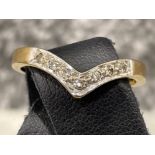 Ladies 9ct gold and diamond wishbone ring. Size Q