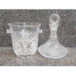 Crystal leaded glass decanter with stopper together with a vintage double handled lead crystal