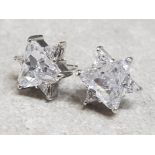 Pair of 925 silver white stone star earrings