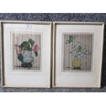 A pair of limited edition signed hand coloured etchings by Elyse Ashe Lord (1900-1971) Flowers in