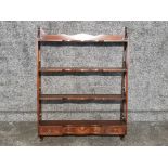 Mahogany 4 tier wall hanging plate rack, fitted with 3 drawers 68x92cm