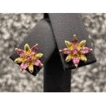 Ladies 9ct gold Pink stone stud earrings