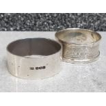 Plain napkin ring etched with initials EMW hallmarked Birmingham 1917 32.2g, together with engine