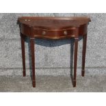 Mahogany serpentine single drawer hall table, 82x36cm, Height 74cm