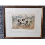 A limited edition signed hand coloured etching by Henry Wilkinson (1921-2011) Spaniels, 27 x 36cm,