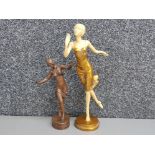 2 art deco figures of ladies, heights 22cm & 32cm