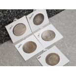 5 x Indian Silver one Rupee coins dated 1840/1844/1901/1907/1944