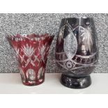 2 bohemian ruby & red glass vases