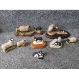 Border Fine Art group of a ewe guarding her lambs, other sheep and sheepdog groups and figurines