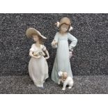 2 Nao by Lladro figures girl with flower basket & girl with puppy