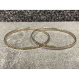 2 x Silver ladies patterned slave bangles