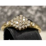 Ladies 9ct gold diamond cluster ring. Comprising of 25 round brilliant cut diamonds. 2.5G size O1/2