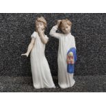 2 Nao by Lladro figures, girl & boy in night gowns