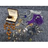 Bag of mixed costume jewellery including brooches, necklaces etc