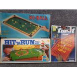 3 boxed vintage bagatelle/pinball games includes Hi-Ball by Kay London & 2x Pinball games by Ideal (