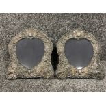 Pair of Silver heart shaped cherub picture frames (25cm x 28cms)