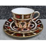 Royal Crown Derby old imari patterned breakfast cup, saucer & plate trio set