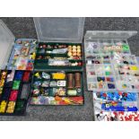 8 plastic boxes all containing miscellaneous boardgame accessories including dice, tiddlywinks